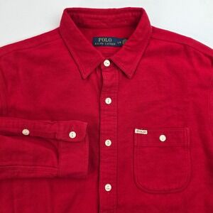 Vintage Polo Ralph Lauren Shirt Men Large Red Chamois Flannel Long Sleeve Work
